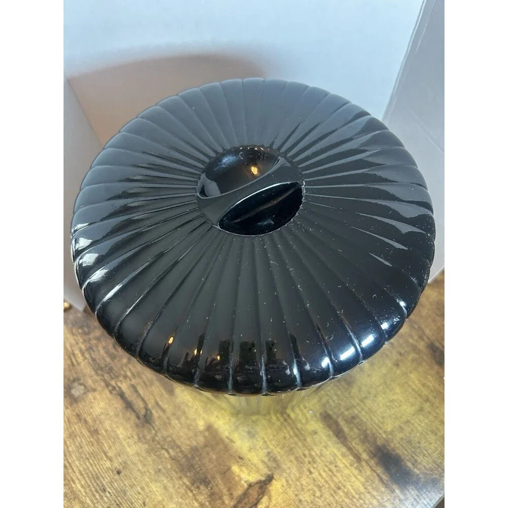 Vintage Black Ribbed Ice Bucket Removable Insert Georges Briard Japan Bar